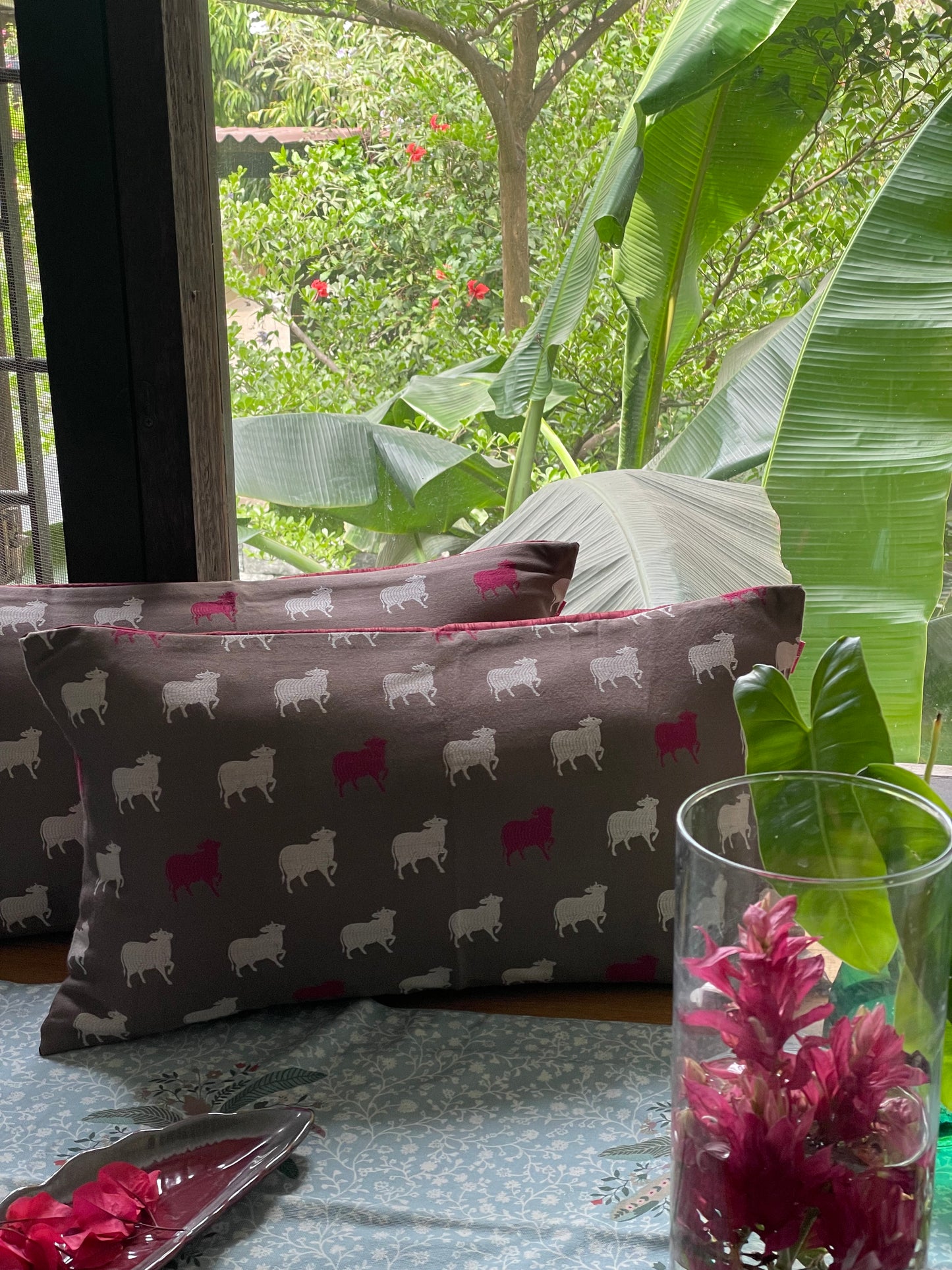 Hudson Haveli Raspberry Cushion Cover - 22 x 12 - Single