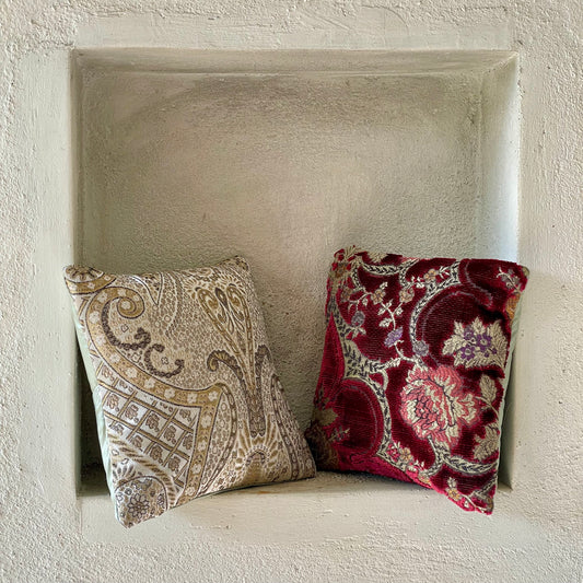 Mekong Almond & Sangria Cushion Cover with filler - 7 x 7 - Set of 2