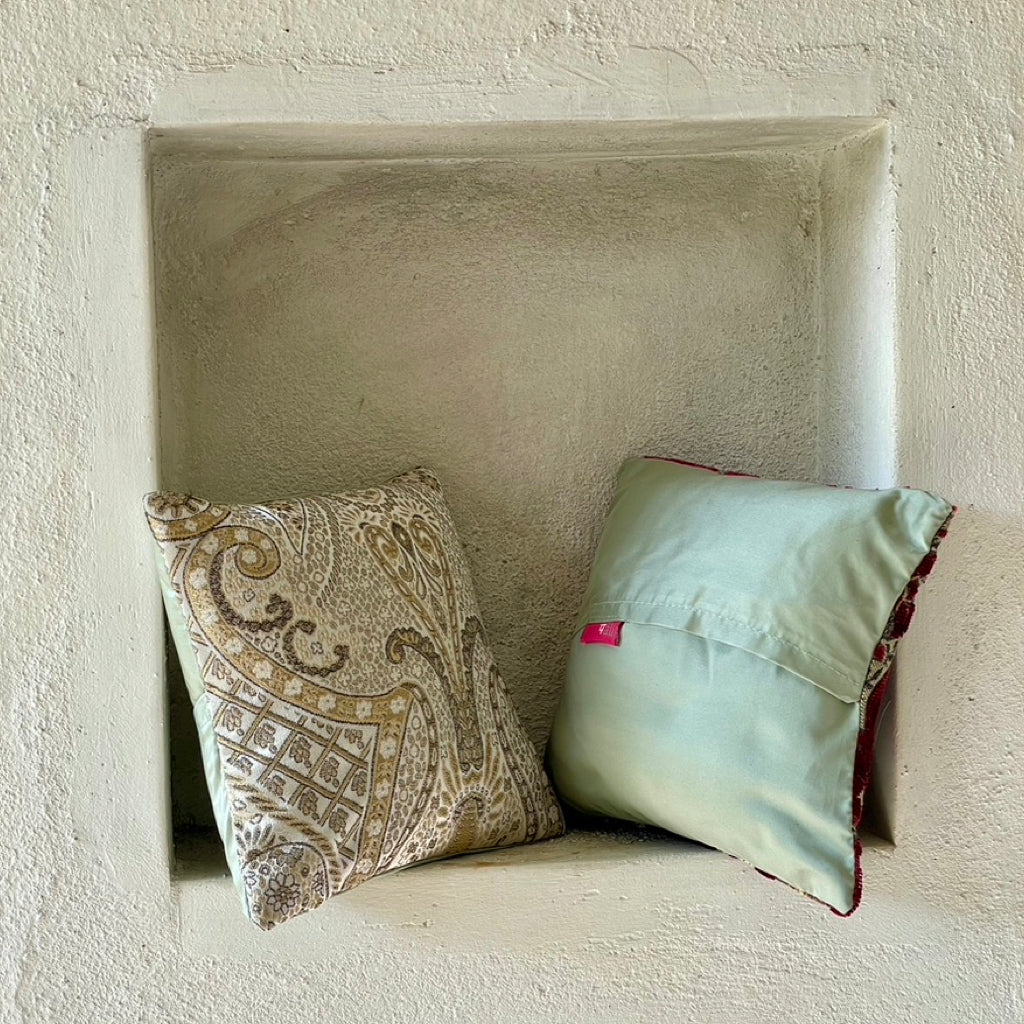 Mekong Almond & Sangria Cushion Cover with filler - 7 x 7 - Set of 2