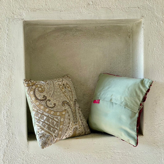 Mekong Almond & Sangria Cushion Cover with filler - 7 x 7 - Set of 2