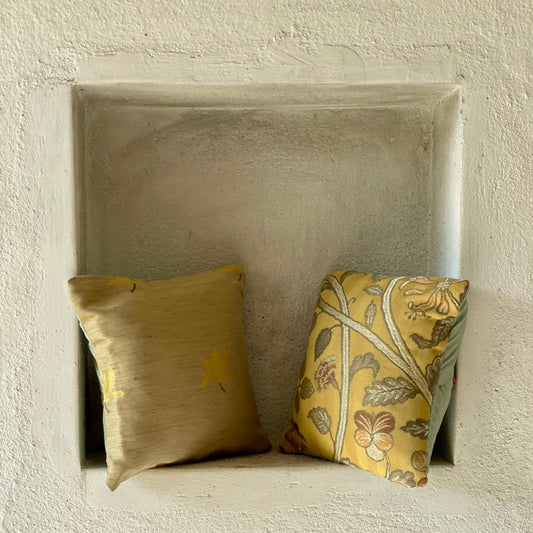 Mekong Hazelnut & Saffron Cushion Cover with filler - 7 x 7 - Set of 2