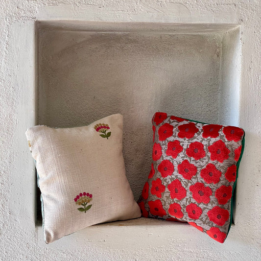 Mekong Raspberry & Cherry Cushion Cover with filler - 7 x 7 - Set of 2