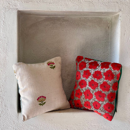 Mekong Raspberry & Cherry Cushion Cover with filler - 7 x 7 - Set of 2